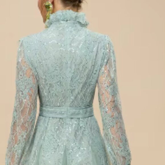 NWOT Gorgeous Vintage Lace Sequin Mesh Ruffle Patchwork Tulle Dress - Picture 2 of 8